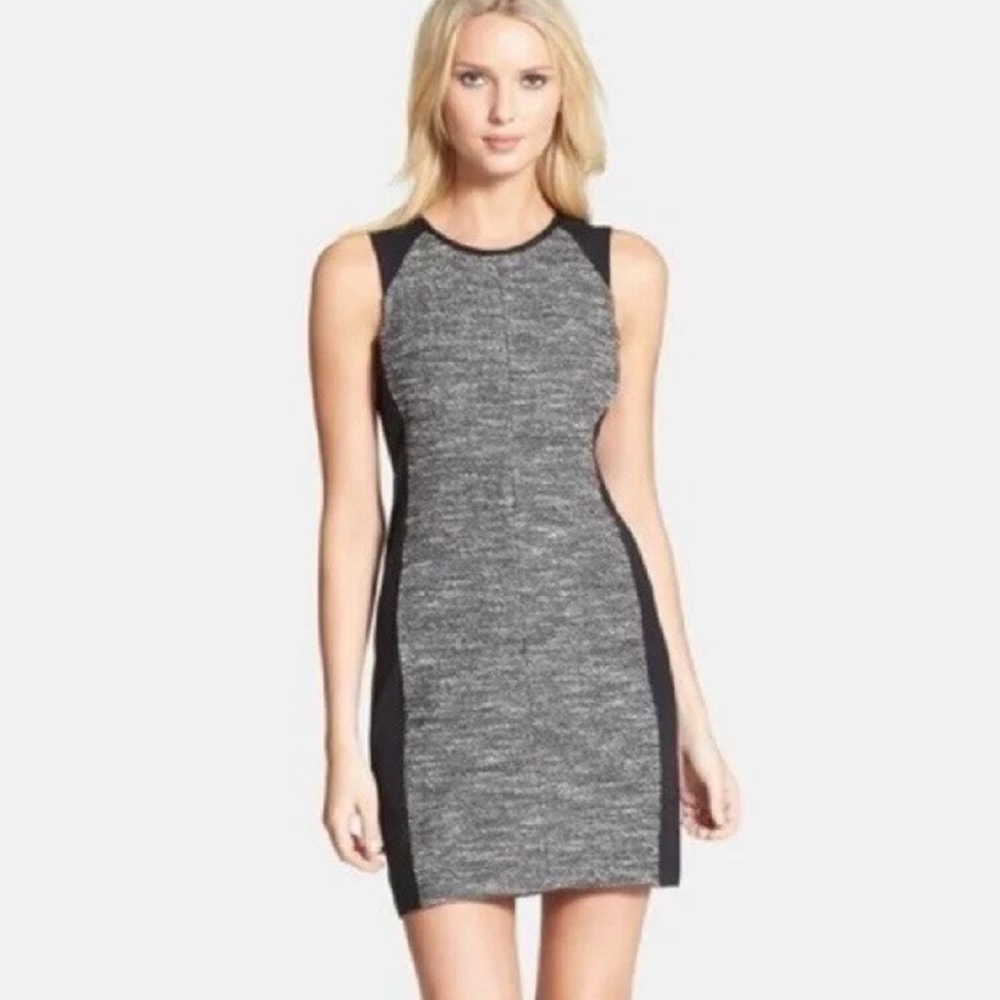 Eileen Fisher Tweed Knit Black & White Panel Sleeveless Mini Dress Large